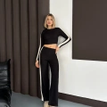 Şerit Detaylı Modal Croplu Takım Siyah