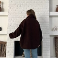 Şerit Detaylı Snuggy Peluş Ceket Kahverengi