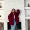Şerit Detaylı Snuggy Peluş Ceket Bordo