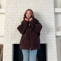 Şerit Detaylı Snuggy Peluş Ceket Kahverengi