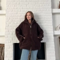 Şerit Detaylı Snuggy Peluş Ceket Kahverengi
