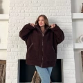 Şerit Detaylı Snuggy Peluş Ceket Kahverengi