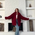 Şerit Detaylı Snuggy Peluş Ceket Bordo