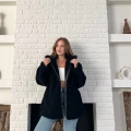 Şerit Detaylı Snuggy Peluş Ceket Siyah