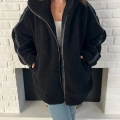 Şerit Detaylı Snuggy Peluş Ceket Siyah