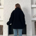 Şerit Detaylı Snuggy Peluş Ceket Siyah