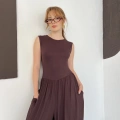 Sıfır Kol Basic Şalvar Tulum Kahve