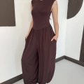 Sıfır Kol Basic Şalvar Tulum Kahve