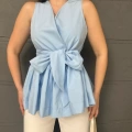 Sıfır Kol Kuşaklı Bluz Bebe Mavisi