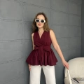 Sıfır Kol Kuşaklı Bluz Bordo