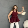 Sıfır Kol Kuşaklı Bluz Bordo