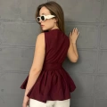 Sıfır Kol Kuşaklı Bluz Bordo