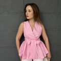 Sıfır Kol Kuşaklı Bluz Pembe