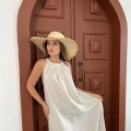 Sırt Pencere Detay Keten Elbise Beyaz