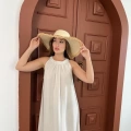Sırt Pencere Detay Keten Elbise Beyaz