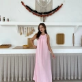 Sırt Pencere Detay Keten Elbise Pembe