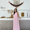 Sırt Pencere Detay Keten Elbise Pembe