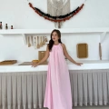 Sırt Pencere Detay Keten Elbise Pembe
