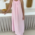 Sırt Pencere Detay Keten Elbise Pembe
