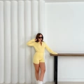 Şortlu Çıtçıtlı Bodysuit Triko Takım Sarı