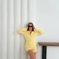 Şortlu Çıtçıtlı Bodysuit Triko Takım Sarı