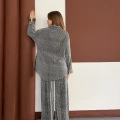 Taş Detaylı Gömlek-Pantolon Takım Gri