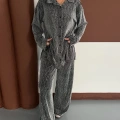 Taş Detaylı Gömlek-Pantolon Takım Gri