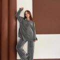 Taş Detaylı Gömlek-Pantolon Takım Gri