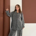 Taş Detaylı Gömlek-Pantolon Takım Gri