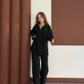 Taş Detaylı Gömlek-Pantolon Takım Siyah
