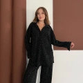 Taş Detaylı Gömlek-Pantolon Takım Siyah