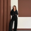 Taş Detaylı Gömlek-Pantolon Takım Siyah
