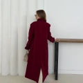Tek Düğme Detaylı Kaşe Kaban Bordo