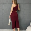 Tek Omuz Bürümcük Etekli Takım Bordo