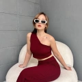Tek Omuz Bürümcük Etekli Takım Bordo
