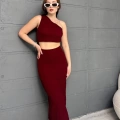 Tek Omuz Bürümcük Etekli Takım Bordo