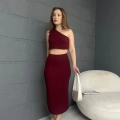 Tek Omuz Bürümcük Etekli Takım Bordo