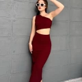 Tek Omuz Bürümcük Etekli Takım Bordo