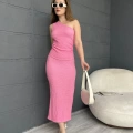 Tek Omuz Bürümcük Etekli Takım Pembe