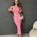 Tek Omuz Bürümcük Etekli Takım Pembe