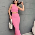Tek Omuz Bürümcük Etekli Takım Pembe