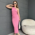 Tek Omuz Bürümcük Etekli Takım Pembe
