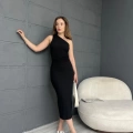Tek Omuz Bürümcük Etekli Takım Siyah