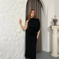 Tek Omuz Büzgü Detay Sırt Dekolte Elbise Siyah