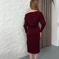 Tek Omuz Yarasa Kol Elbise Bordo