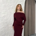 Tek Omuz Yarasa Kol Elbise Bordo