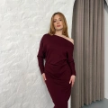 Tek Omuz Yarasa Kol Elbise Bordo