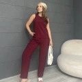 Tensel Kumaş Bel Lastikli Takım Bordo