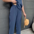 Tensel Kumaş Bel Lastikli Takım Mavi