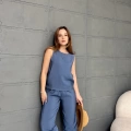 Tensel Kumaş Bel Lastikli Takım Mavi